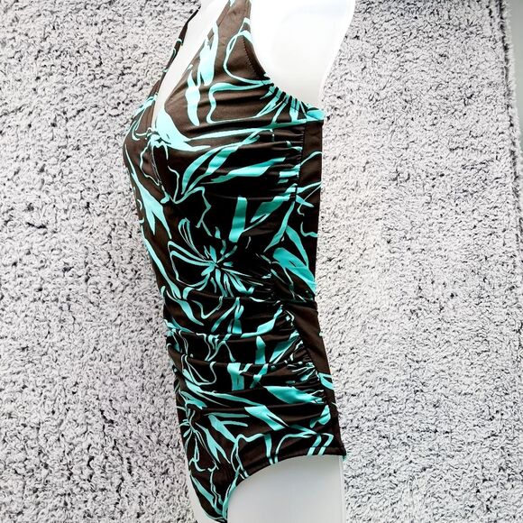 Caribbean Joe Missy One Piece Swim Suit/ Bathing Suit. Woman's 18T. Brown/ Blue. - Picture 3 of 11